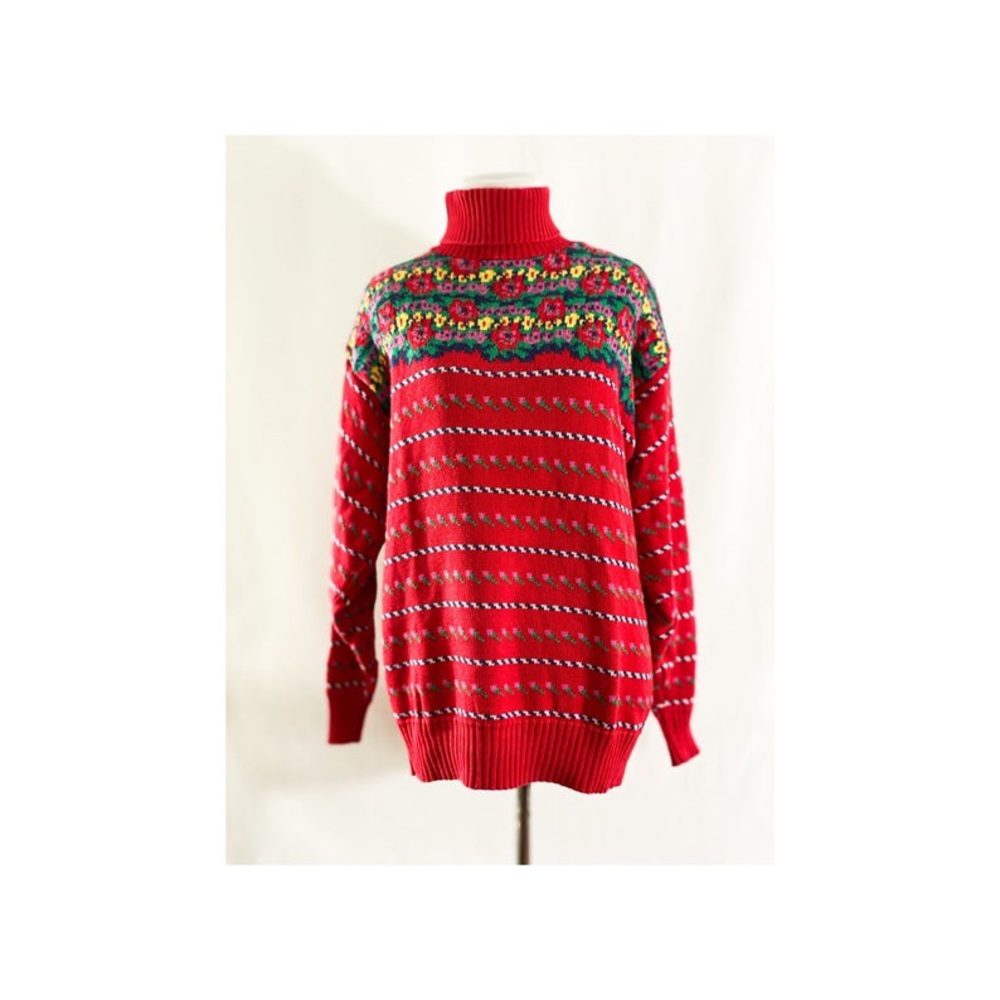 Vintage Pink Floral Turtleneck Sweater by Peggy Hart